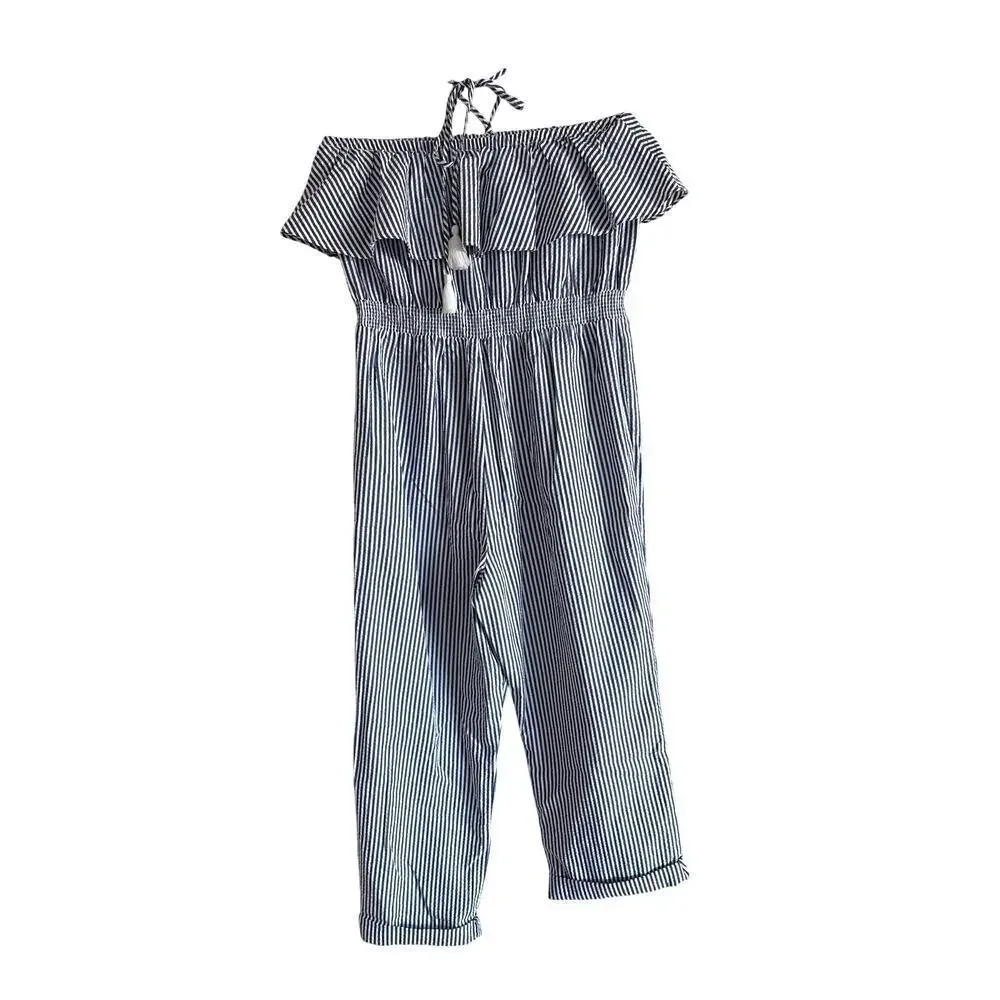 J.Crew Blue Stripe Cotton Strapless Jumpsuit S